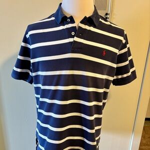 Polo by Ralph Lauren Navy and White Striped Polo men's LG short-sleeve